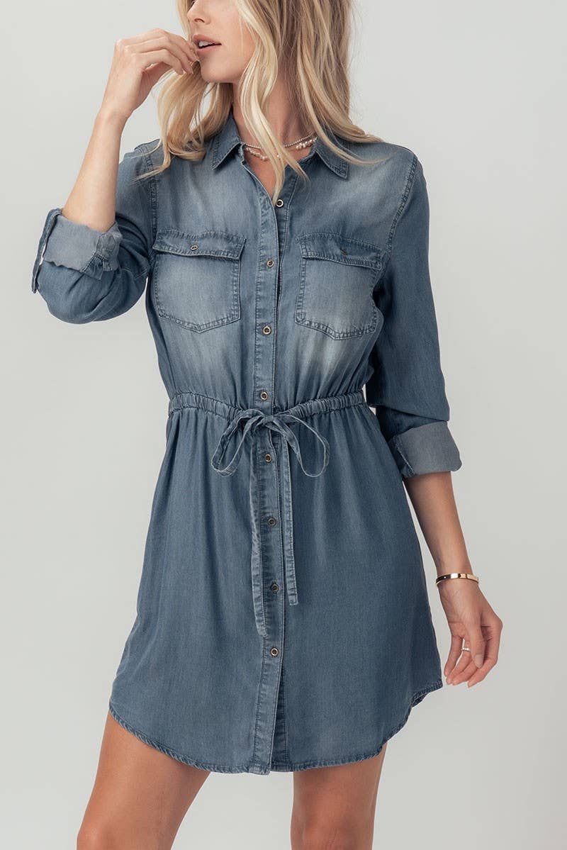 DENIM TUNIC DRESS WITH DRAW STRING WAIT ...